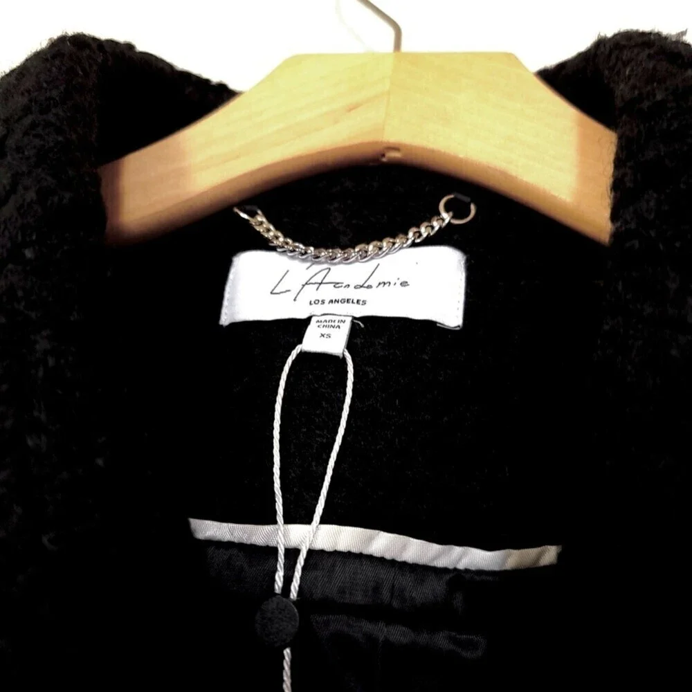 NEW L'Academie Boucle Wool Micha Long Coat Black Tailored Old Money Minimal XS - Picture 4 of 15